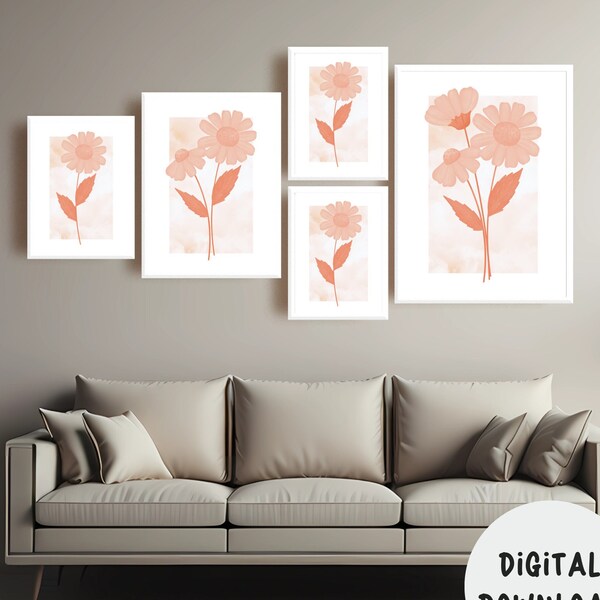 Set of 3 Flower Wall Prints, Orange Wall Art, Orange Flower Wall Prints, Botanical Prints, Watercolour Wall Decor, Floral Wall Art Prints