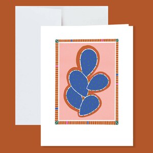 Carte de voeux cactus bleu avec enveloppe blanche - vibrations du désert, oeuvre d'art, dessin, carte d'anniversaire, carte de remerciement, carte de fête des mères