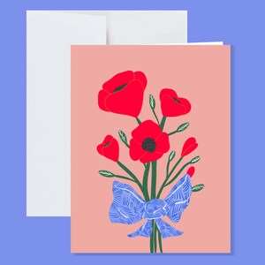 Red Poppy Flowers Greeting Card with White Envelope -Floral, Artwork, Drawing, Birthday Card, Thank You Card, Mothers Day Card