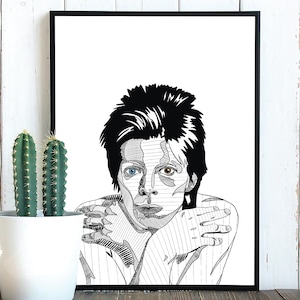 David Bowie Print | Cute | Illustrated Ziggy Stardust, Artwork, Drawing, Music Lover, Gallery Wall, Physical Print on Paper