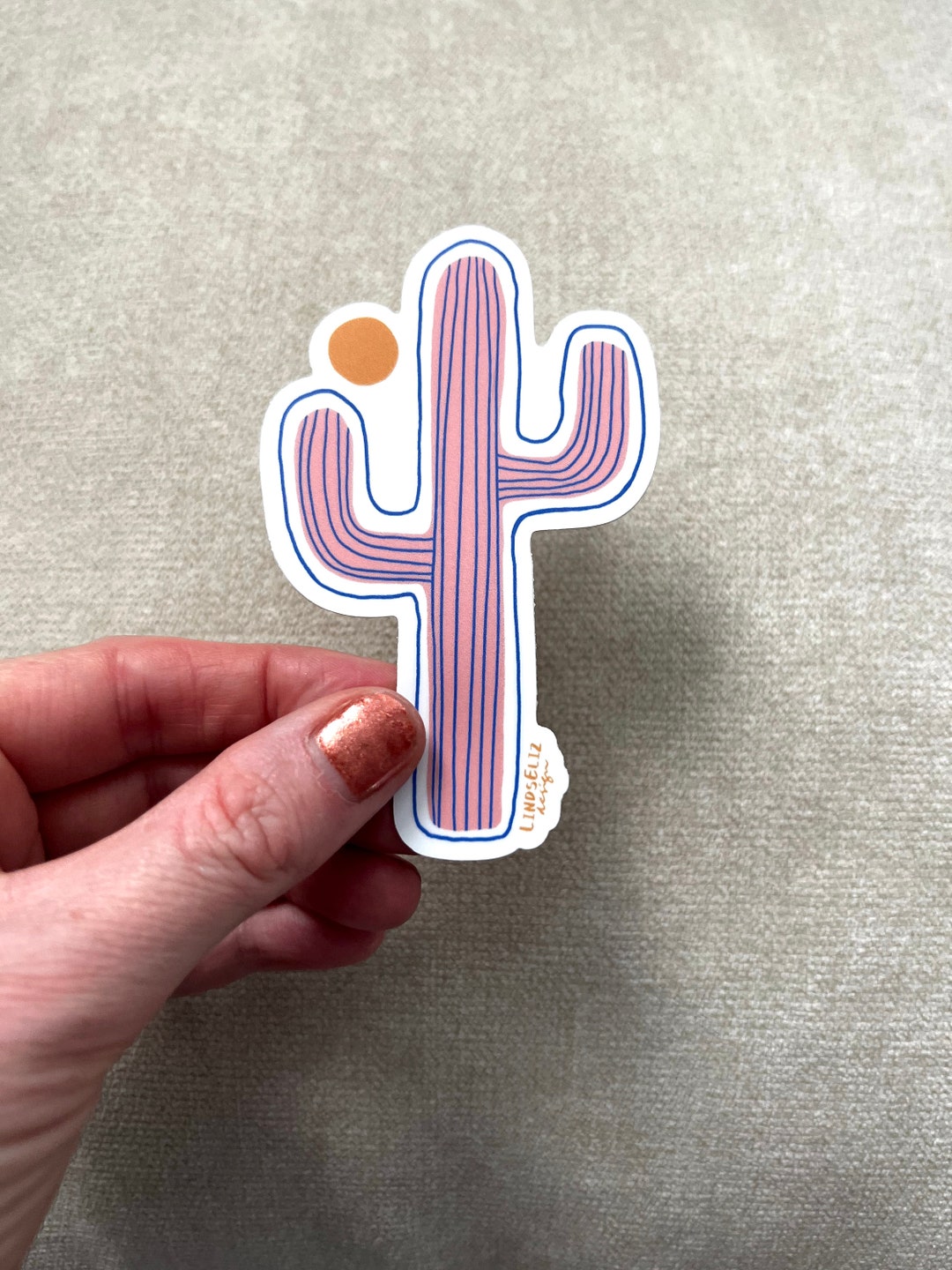 Pink Saguaro Cactus Sticker Waterproof Cute Illustrated Etsy
