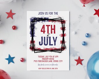 4th of July Invitation Editable Backyard BBQ Neighborhood Block Party Invitation Printable Fourth of July Invitation American BBQ Invitation