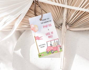 Pink Golf Theme Birthday Party For Girl, Hole In One 1st Birthday Party Favor Par-Tee Birthday Tag Printable, Pink Golf Cart Printable