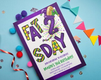 Fat Twosday Invitation Kids Mardi Gras Birthday Invitation, Join Our Krewe Second Birthday Invite Editable, Birthday Party Invite Printable