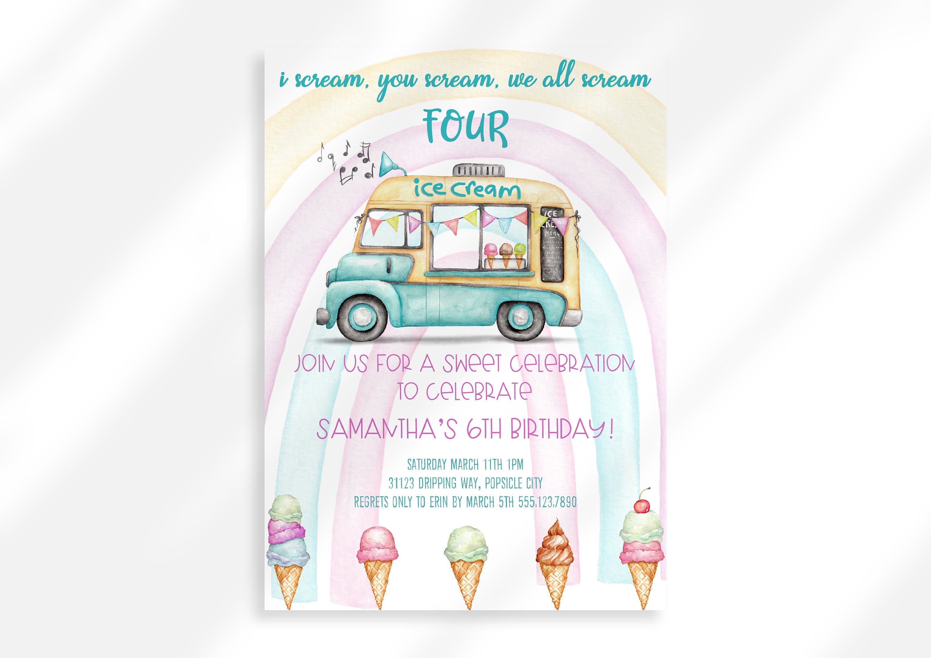 Editable Ice Cream Truck Birthday Invitation I scream You -  Portugal