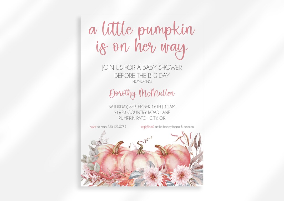 Editable Little Pumpkin Baby Shower Invitation Fall Baby Shower Floral ...