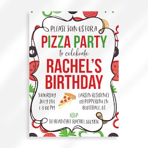 Modelo de convite para festa de pizza editável, convite para aniversário de pizza para imprimir, convite para nossa pequena almôndega completando um ano