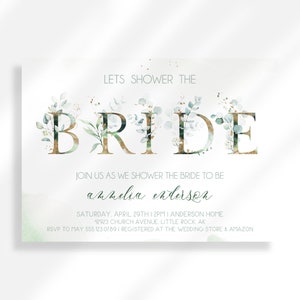 Editable Floral Bridal Shower Invitation | Printable Invitation Template | Greenery Bridal Shower Invite | Eucalyptus Bridal Shower Invite