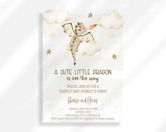 Editable Dragon Baby Shower Invitation Instant Download | Dragon Printable Invitation Template | Gender Neutral Couples Shower Invitation