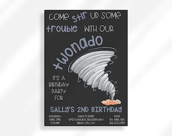 Editable Twonado Birthday Invitation Instant Digital Download | Second Birthday Invitation | Tornado Invite | Tornado Party | Weather Invite