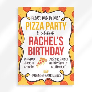 Editable Pizza Birthday Party Invitation | Pizza Birthday Invitations for Girls | Kid Birthday Invitation Template | Pizza Party Invite