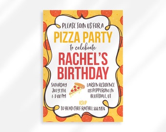 Editable Pizza Birthday Party Invitation | Pizza Birthday Invitations for Girls | Kid Birthday Invitation Template | Pizza Party Invite