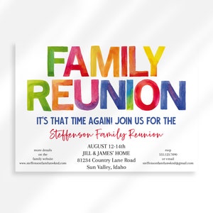 Editable Family Reunion Invitation Template | Summer Family Reunion | Family Gathering | Colorful Family Fun Reunion Party | Rainbow Invite