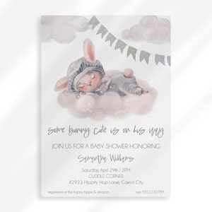 Editable Bunny Baby Shower For Boy Invitation Digital Download | Bunny Baby Shower Invitation | Animal Baby Shower Invite | Some Bunny Cute