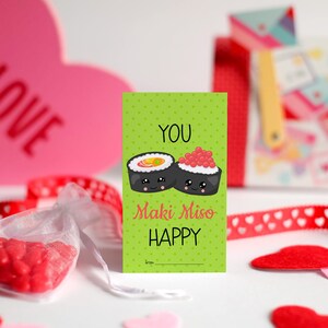 You Maki Miso Happy Valentine | Sushi Valentine&#39;s Day Printable Instant Download | Kids Classroom Valentine Card Download | School Valentine