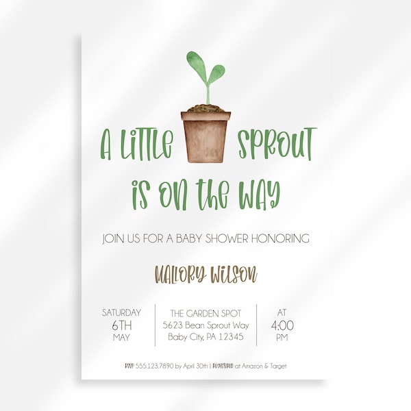 Editable Little Sprout Baby Shower Invitation Digital Download | Gender Neutral Baby Shower Invite Garden Baby Shower | Greenery Baby Shower