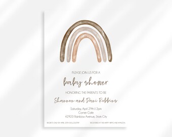 Editable Neutral Rainbow Baby Shower Invitation | Gender Neutral Baby Shower Digital Invite Template | Rainbow Baby Announcement | Boho Baby