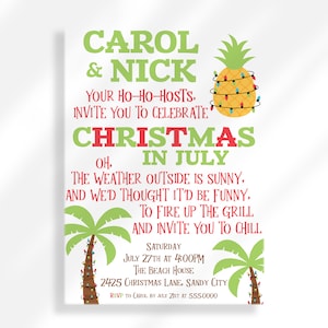 Editable Christmas in July Invitation | Tropical Christmas | Summer Christmas Party | Tropical Holiday Party | Tropical Pineapple Invitation