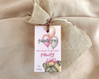 Editable Pawty Birthday Party Favor Tags | Puppy Dog Birthday Thank You Tag | Pug Birthday Favor | Dog Party Favor | Puppy Party Dog Themed