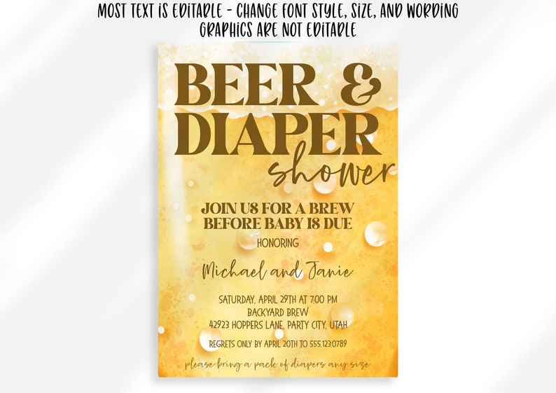 Editable Beer and Diaper Party Invitation Instant Digital Download Join