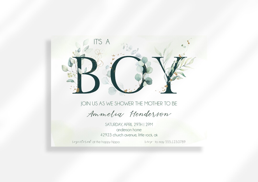 Editable Its A Boy Baby Shower Invitation Floral Baby Shower Printable