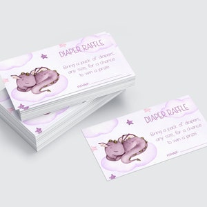 Editable Purple Dragon Baby Shower Diaper Raffle Tickets | Card For Baby Shower Game Bring A Pack Of Diapers | Dragon Theme Baby Shower Girl