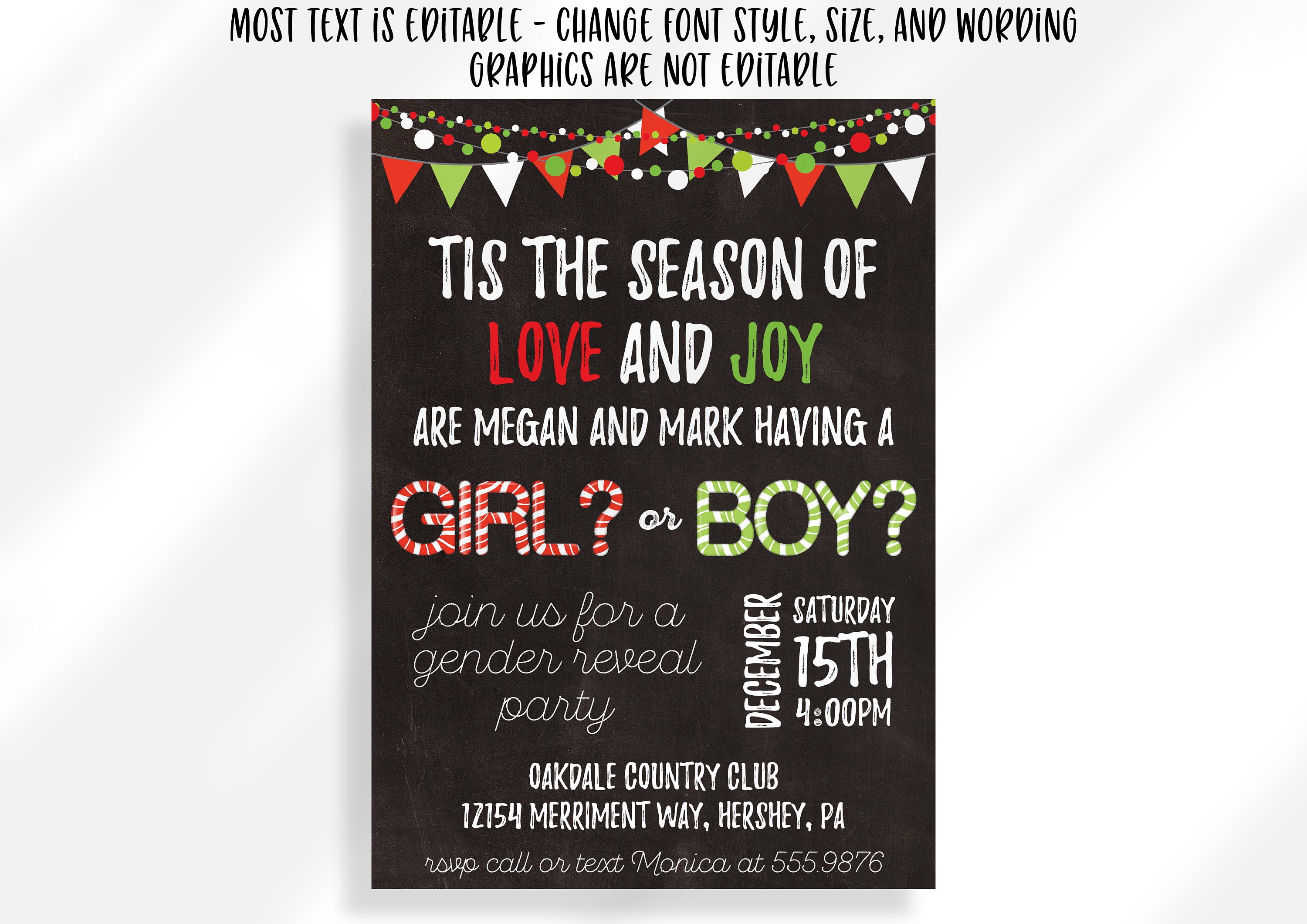 Editable Christmas Gender Reveal Invitation for Instant Digital ...