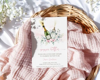 Poppin Bottles Baby Shower Invite Printable baby in bloom invite Editable, Nesting Party Invite Printable, Sip and See Baby Invitation