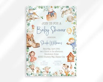 Invitación de baby shower de libro de cuentos editable / Invitación de baby shower de cuento de hadas / Invitación de baby shower de rima infantil / Madre ganso Humpty Dumpty