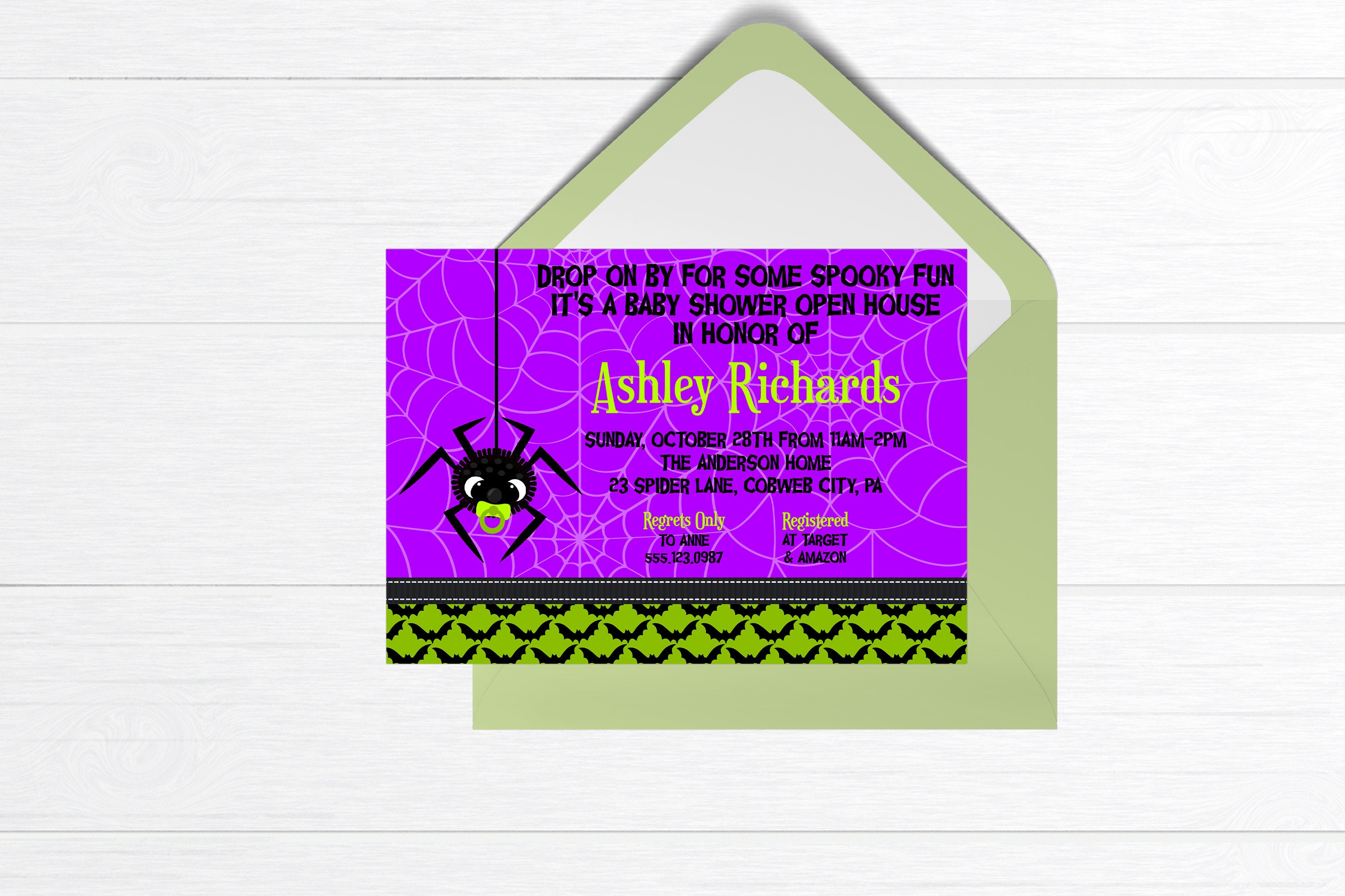 Editable Halloween Drop In Baby Shower Invitation Baby Spider Baby editable-halloween-drop-in-baby-shower-invitation-baby-spider-baby