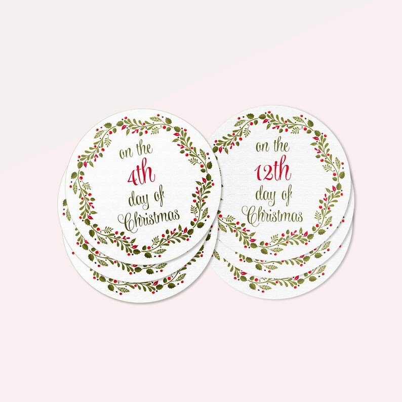 12 Days of Christmas Gift Tags Cards Digital Instant Download 3" Round ...