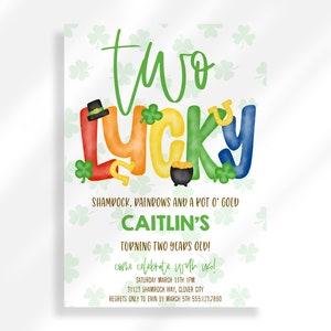 Editable Two Lucky Birthday Invitation for Instant Digital Download | Printable Invitation Template | Second Birthday St Patricks Day