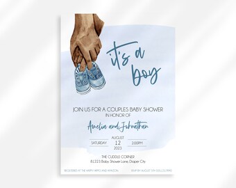 Editable Blue Baby Booties Shower Invitation | Blue Baby Shower Invitation Boy | It's A Boy Baby Sprinkle | Blue Couples Shower Invitation