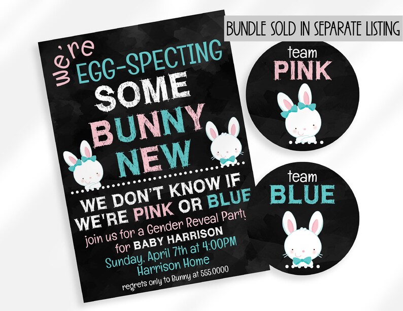 Editable Easter Gender Reveal Invitation Some Bunny New Instant
