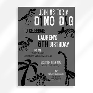 Bearbeitbare Dinosaurier Ausgrabungsparty | Dinosaurier-Geburtstags-Einladung | Dino Dig Geburtstagsparty | Fossil Party | Paläontologen Party | Skelett