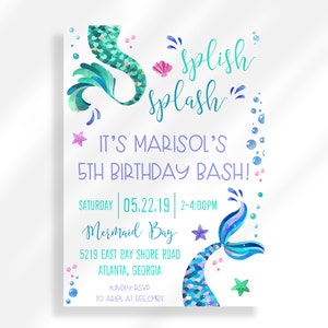 Editable Splish Splash Birthday Invitation Digital Download | Mermaid Birthday Under The Sea Birthday Invitation Girl Mermaid Party Invite
