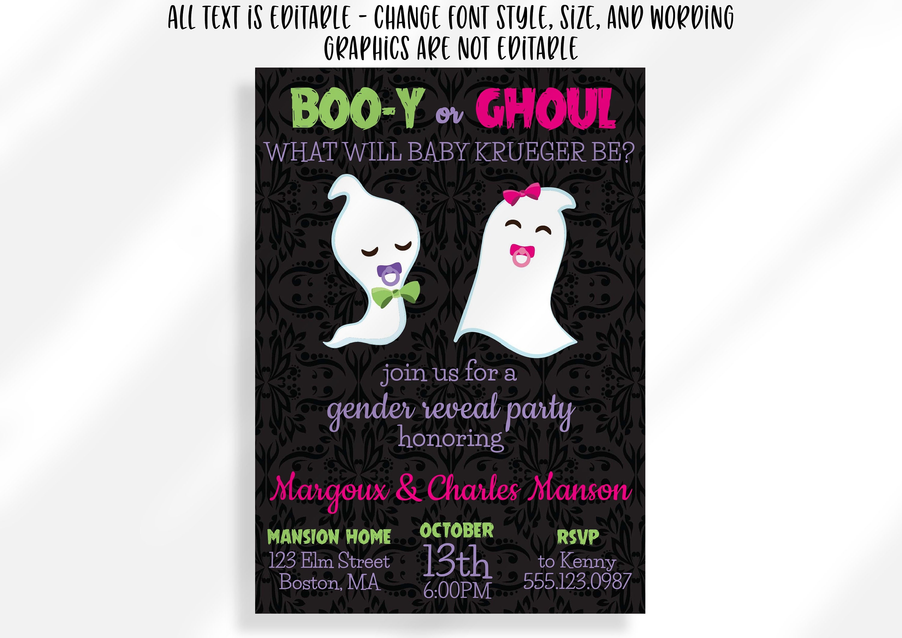 Editable Halloween Gender Reveal Invitation for Instant Digital ...