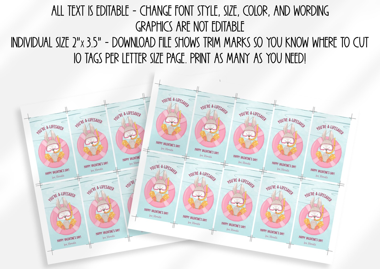 Editable Bunny Valentines Day Favor Tags | Youre A Lifesaver Valentine ...