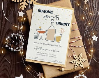 Editable Holiday Cocktail Party Invitation Making Spirits Bright Invitation Retro Holiday Party Invite Adult Christmas Party Invitation