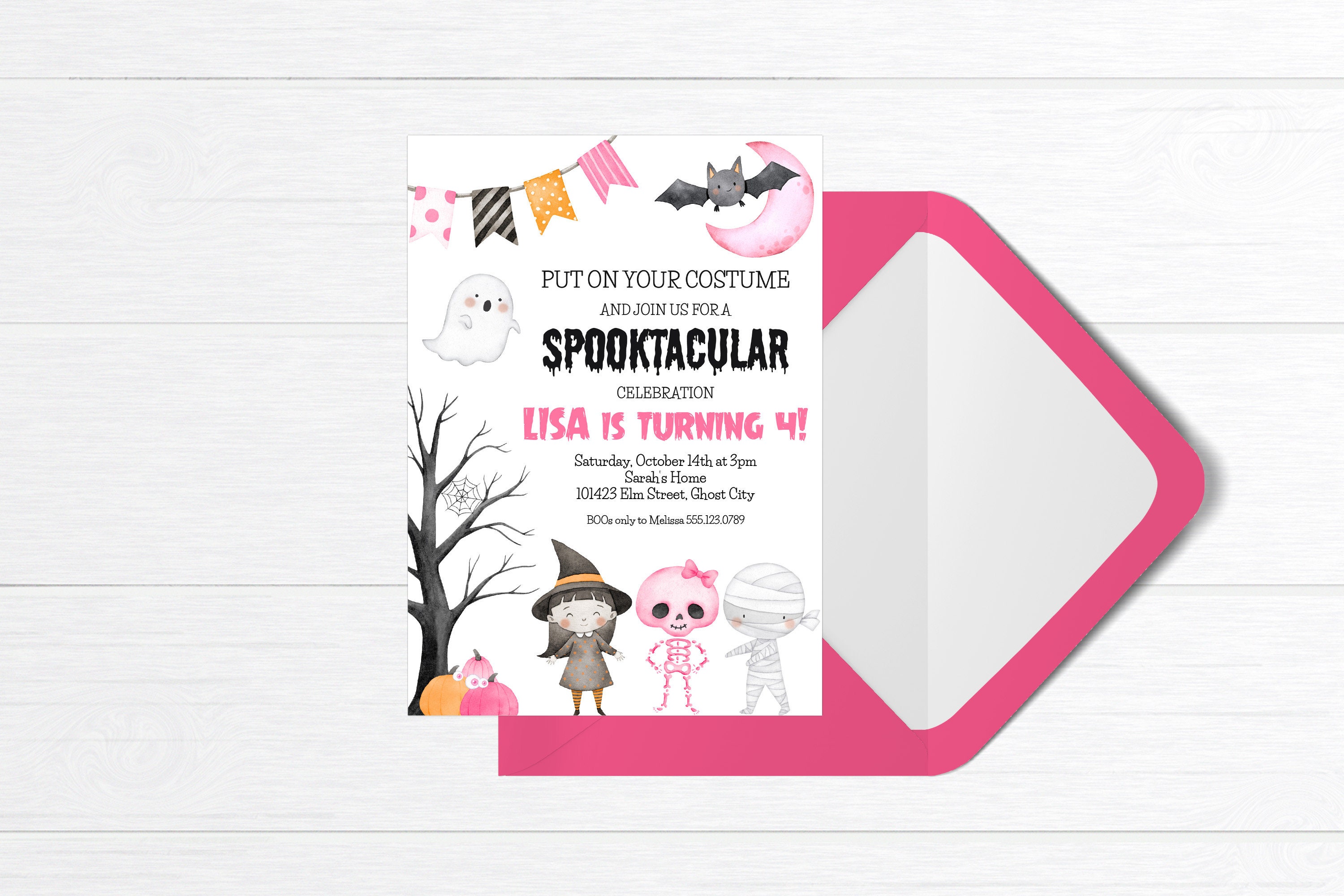 Editable Pink Halloween Birthday Party Invitation for Girl | Pink ...