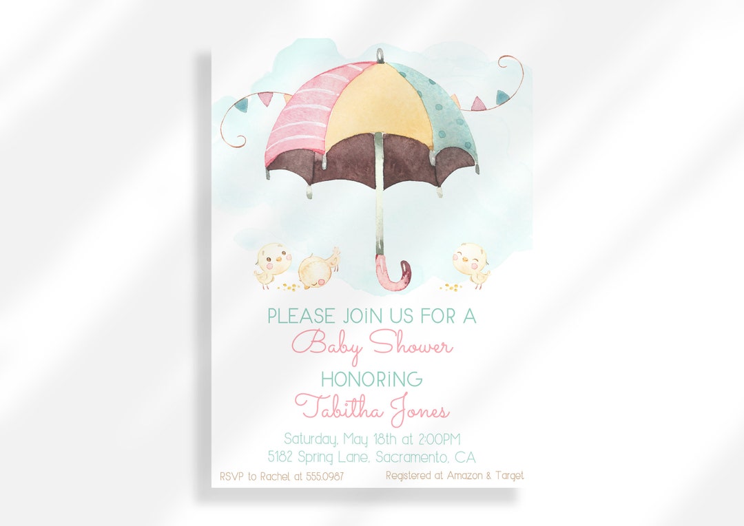 Editable April Showers Bring May Flowers Baby Shower Invitation