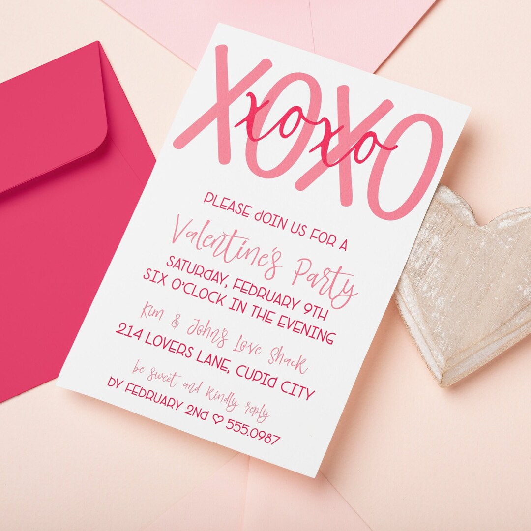 Hug Invitation Editable XOXO Valentines Day Invitation Digital Download | Valentines ...