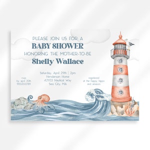 Editable Nautical Baby Shower Invitation Instant Download | Ahoy Baby Shower For Boy | Nautical Theme Baby Shower | Navy Blue Baby Shower