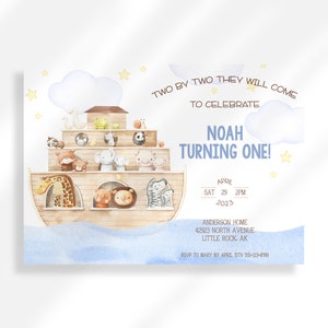Editable Two By Two Birthday Invitation for Instant Digital Download | Printable Invitation Template | First Birthday Invitation Noahs Ark