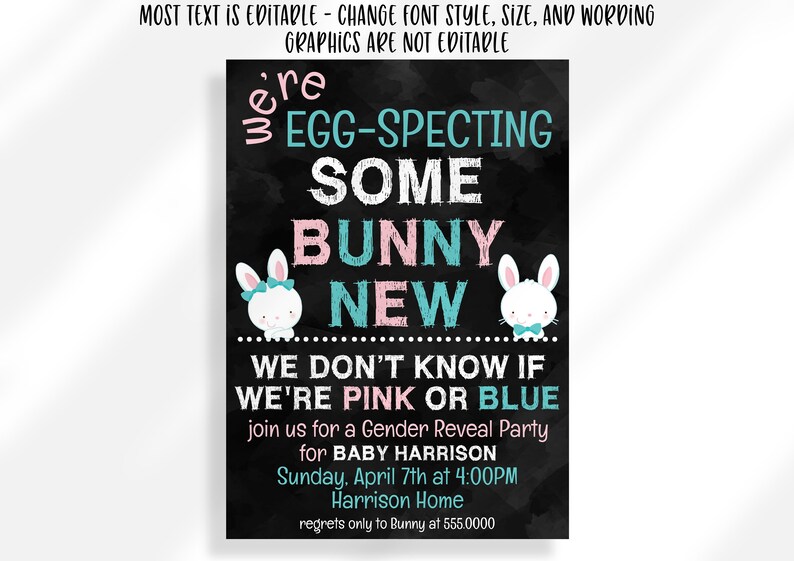 Editable Easter Gender Reveal Invitation Some Bunny New Instant