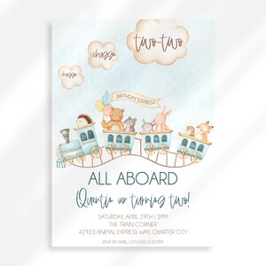 Editable Chugga Chugga Two Two Train Birthday Invitation | Train Theme Birthday | Train Second Birthday Party Invite | Blue Birthday Express
