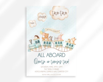 Invitación de cumpleaños editable de Chugga Chugga Two Two Train / Cumpleaños con temática de trenes / Invitación para fiesta de segundo cumpleaños con temática de trenes / Expreso de cumpleaños azul