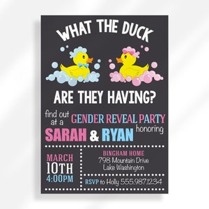 Editable What The Duck Gender Reveal Invitation for Instant Digital Download | Printable Invitation Template | He Or She Waddle It Be