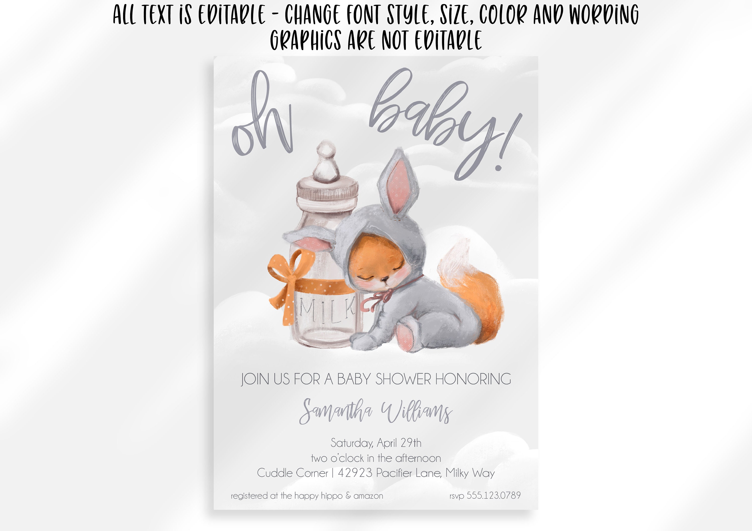 Editable Fox Baby Shower Invitation Digital Download Fox Theme Baby ...