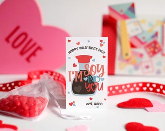 Editable Soy Sauce Classroom Valentine Card For Girl Cute Sushi School Valentine Printable Kids Valentine Tag Soy Sauce Pun I'm Soy Into You